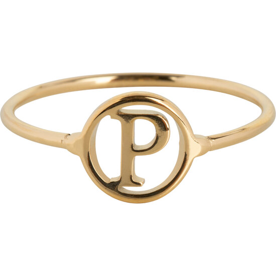 Charmin’s initialen open ronde zegelring Goldplated R1121 Letter P