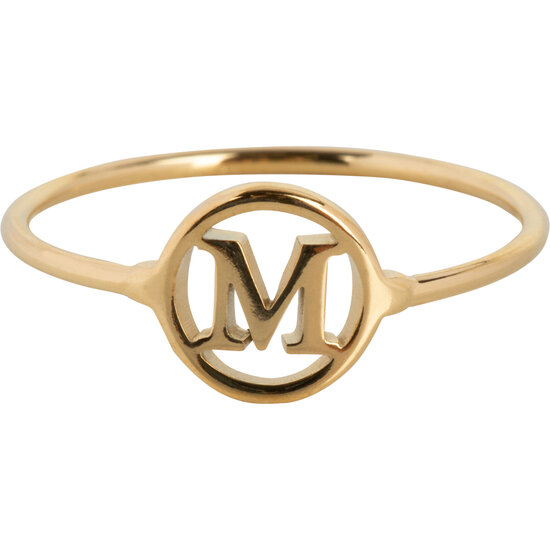 Charmin’s initialen open ronde zegelring Goldplated R1121 Letter M
