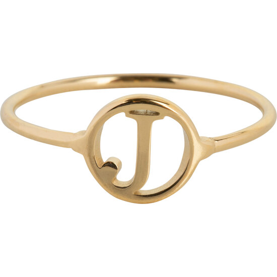 Charmin’s initialen open ronde zegelring Goldplated R1121 Letter J
