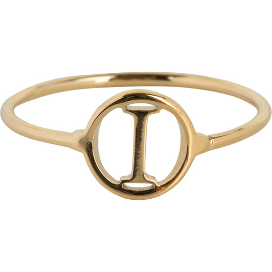 Charmin’s initialen open ronde zegelring Goldplated R1121 Letter I