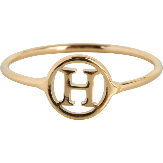 Charmin’s initialen open ronde zegelring Goldplated R1121 Letter H