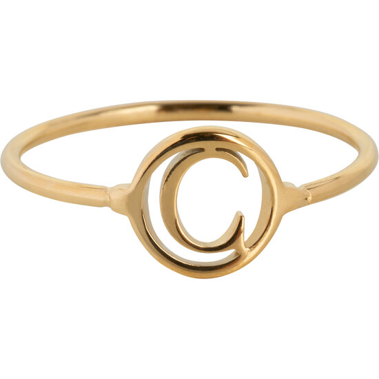 Charmin’s initialen open ronde zegelring Goldplated R1121 Letter C
