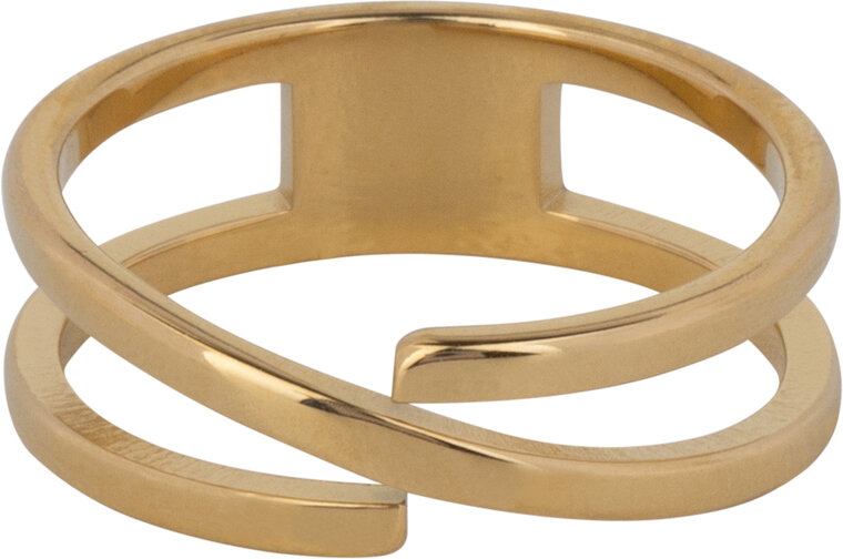 Charmins goldfarbener breiter, luftiger Ring mit doppelseitigem Design aus Stahl R1152 – einzigartig und vielseitig