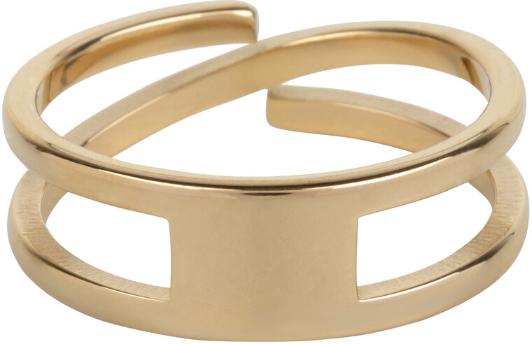 Charmins goldfarbener breiter, luftiger Ring mit doppelseitigem Design aus Stahl R1152 – einzigartig und vielseitig