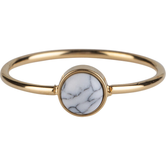 Charmin's Ring with Round White Howlite Gemstone Gold Steel R1050