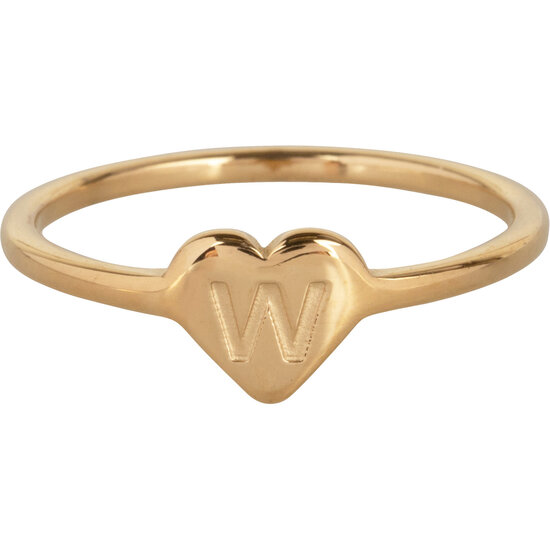 Charmin’s initialen zegelring hartje Goldplated R1015-W Letter W