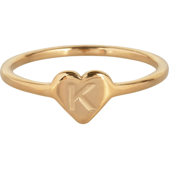 Charmin’s initialen zegelring hartje Goldplated R1015-K Letter K