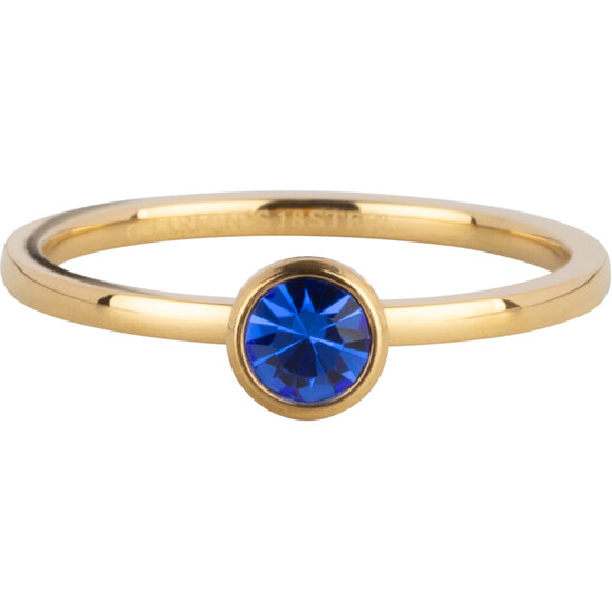 Charmin's Gold Ring Geburtsstein September Dunkelblau Kristall Stahl Ikonisch Vintage R1604