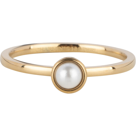 Charmins goldfarbener Ring mit Geburtsstein, Juni-Mondstein oder Perlenkristall, ikonischer Stahl, R1600