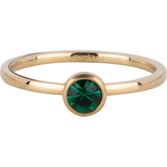 Charmin's Goldfarbener Ring Geburtsstein Mai Dunkelgrüner Kristallstahl Iconic R1598