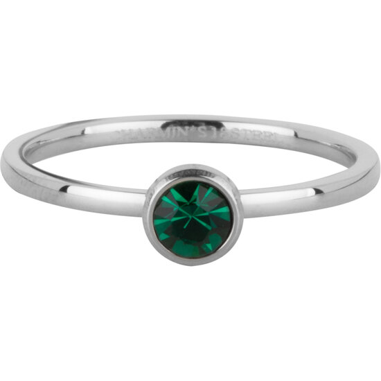 Charmin's Ring Birthstone Mei Donkergroene Kristal Staal Iconic R1597