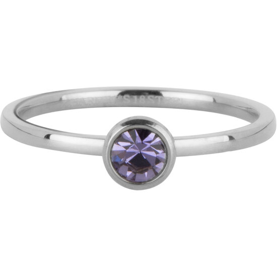 Charmin's Ring Birthstone Februari Paars Lila Kristal Staal Iconic R1593