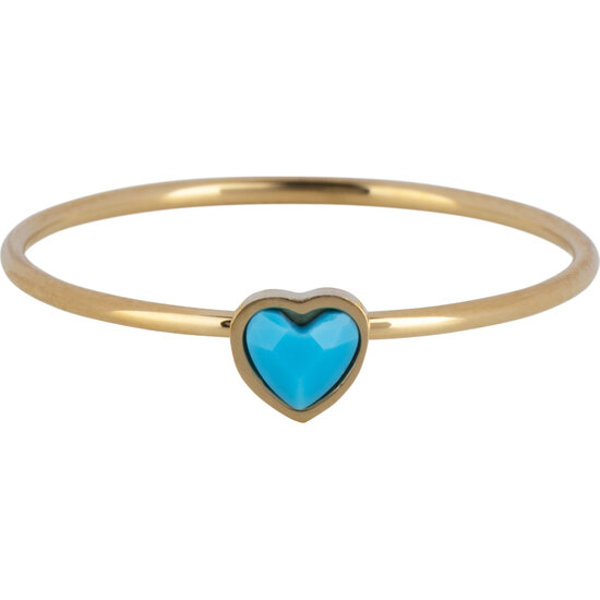 Charmins goldfarbener Ring mit türkisem Herzstein aus Stahl R1590 – Geburtsstein Dezember
