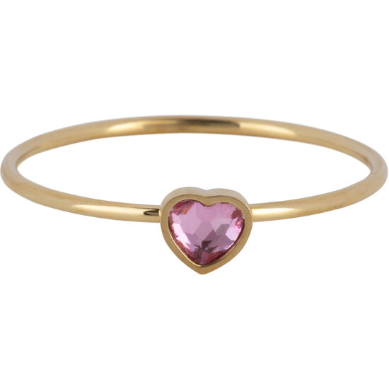 Charmins goldfarbener Ring mit rosa Kristallherzstein aus Stahl R1586 – Geburtsstein Oktober