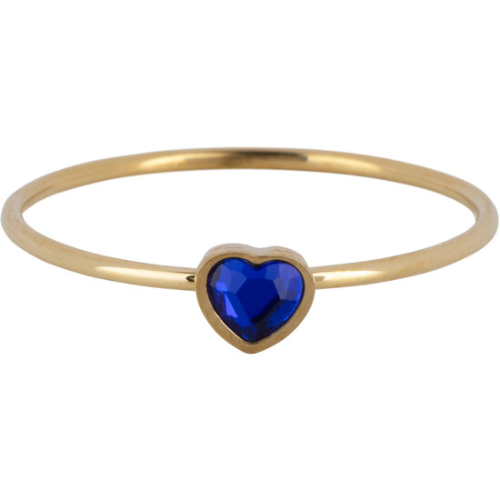 Charmins goldfarbener Ring mit dunkelblauem saphirfarbenem Herzstein aus Stahl R1584 – Geburtsstein September