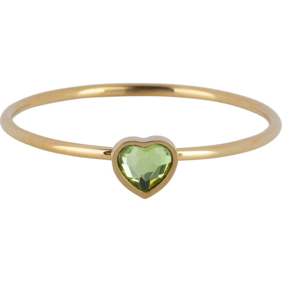 Charmins goldfarbener Ring mit hellgrünem Herzstein aus Stahl R1582 – Geburtsstein August