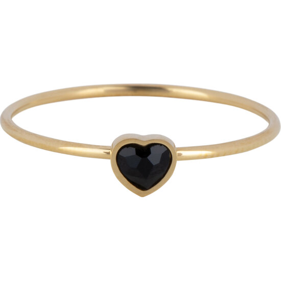 Bague Charmin's Gold Colored avec pierre de cœur en cristal d'onyx en acier R1580 – Pierre de naissance juillet