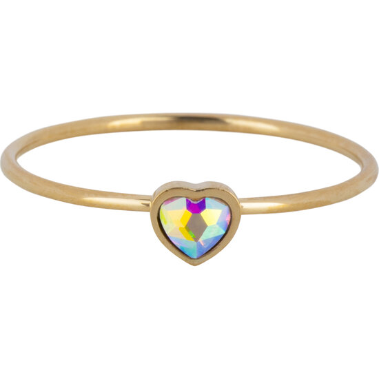 Charmin's Gold-Colored Ring with Aurora Moonstone Heartstone Steel R1578 – Birthstone June