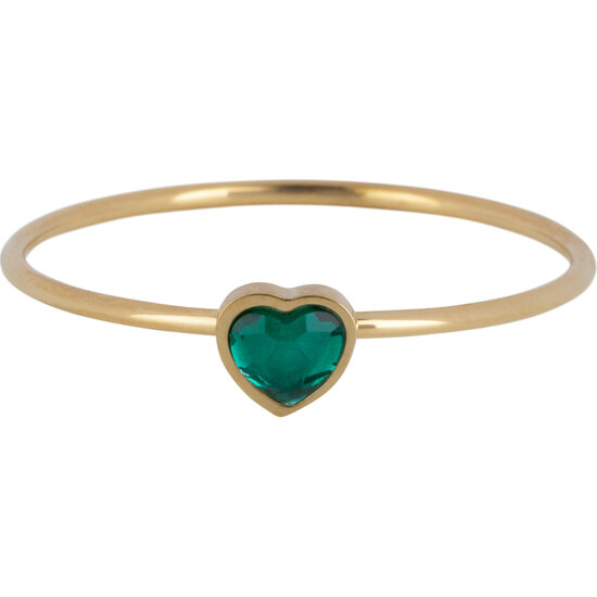 Charmins goldfarbener Ring mit dunkelgrünem Smaragd-Herzstein aus Stahl R1576 – Geburtsstein Mai