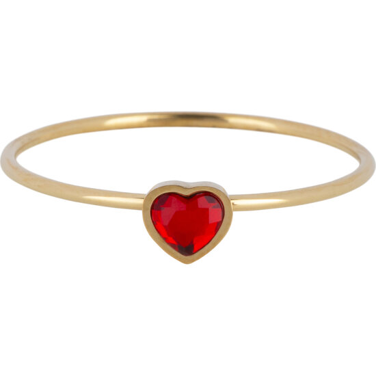 Charmins goldfarbener Ring mit rotem Kristallherzstein aus Stahl R1568 – Geburtsstein Januar
