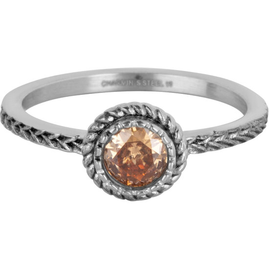 Charmin's Ring Birthstone November Bruine Champagne Kristal Staal Iconic Vintage R1532
