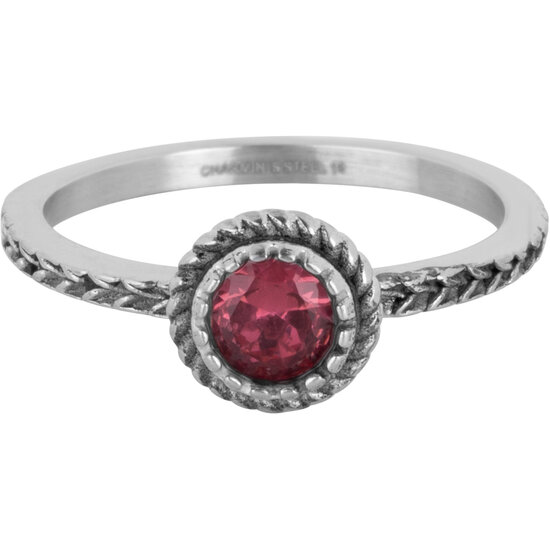 Charmin's Ring Birthstone Juli Roze Fuchsia Kristal Staal Iconic Vintage R1527