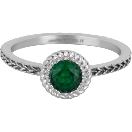 Charmin's Ring Birthstone Mei Donkergroene Kristal Staal Iconic Vintage R1524