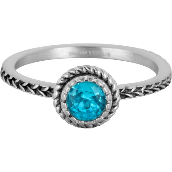 Charmin's Ring Birthstone Maart LichtBlauwe Kristal Staal Iconic Vintage R1523