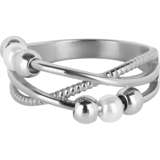 Charmin's Gedraaide Ring Balletjes en Parels Anxiety Fidget Staal R1362