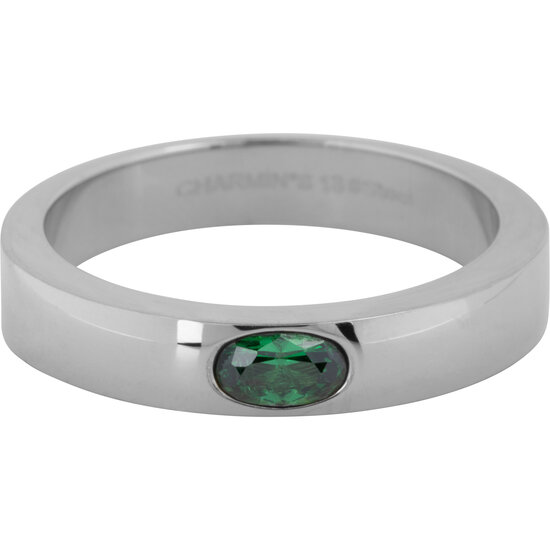Charmin’s Ring Brede Band Ovale Donker Groene Steen Staal R1226