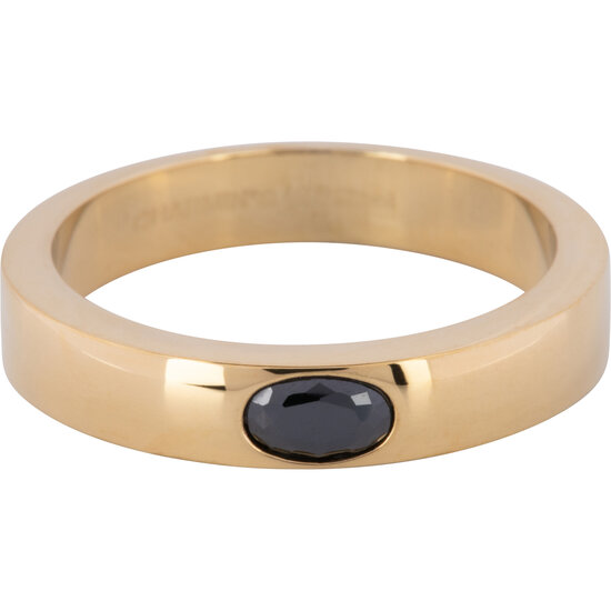 Charmin's Ring Wide Band Oval Black Stone Goldfarbener Stahl R1225