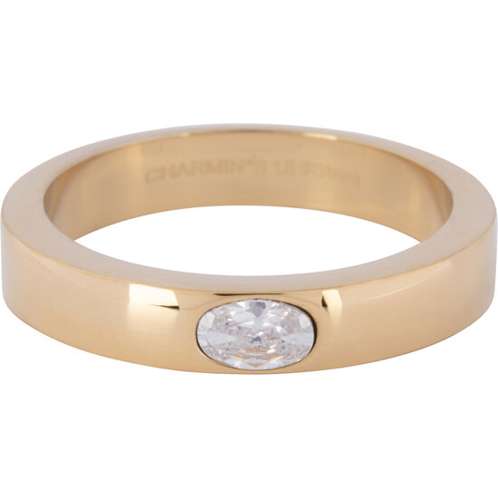 Charmin's Ring Wide Band Oval White Stone Goldfarbener Stahl R1223