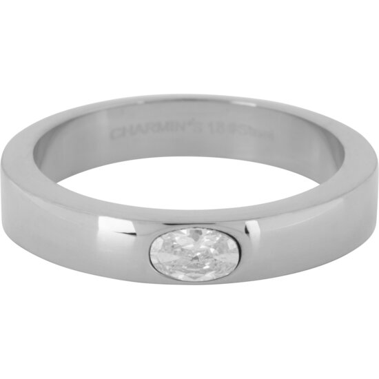 Charmin's Ring Breitband Oval Weißer Stein Stahl R1222