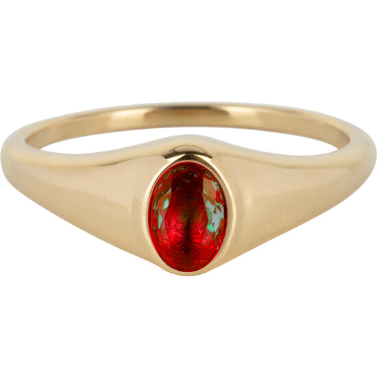 Charmin’s R1221 Birthstone zegelring January Red Garnet Oval Stone Goldplated