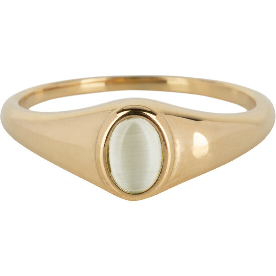 Charmin’s R1220 Birthstone zegelring June Moonstone Oval Stone Goldplated