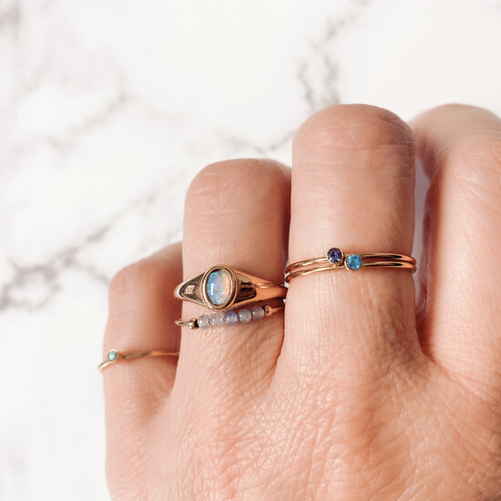 Charmin's Anxiety Ring Blauwe Aventurijn Edelsteen Kraaltjes Goldplated Palm R1199