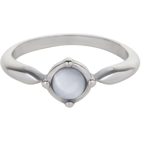 Charmin’s Ronde Ring met Witte Cateye Staal R1169