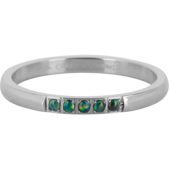 Charmin’s Memoire Ring R1127 5 Steentjes Donker Groen Opaal Staal