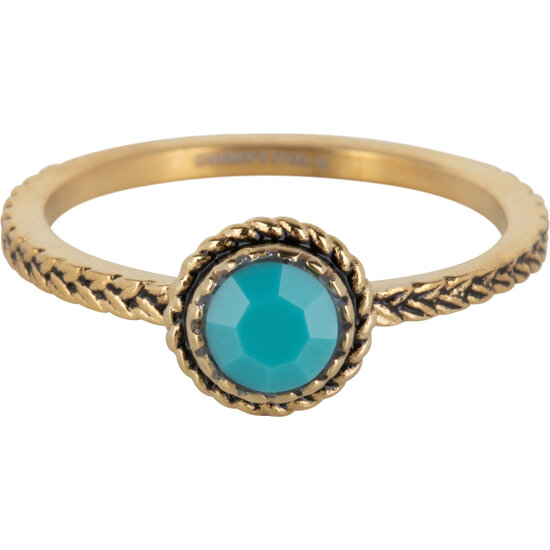 Charmin's Goudkleurige Ring Birthstone December Turkoois Kristal Staal Iconic Vintage R1100
