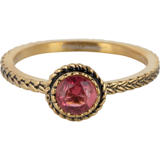 Charmin's Goudkleurige Ring Birthstone Juli Roze Fuchsia Kristal Staal Iconic Vintage R1096