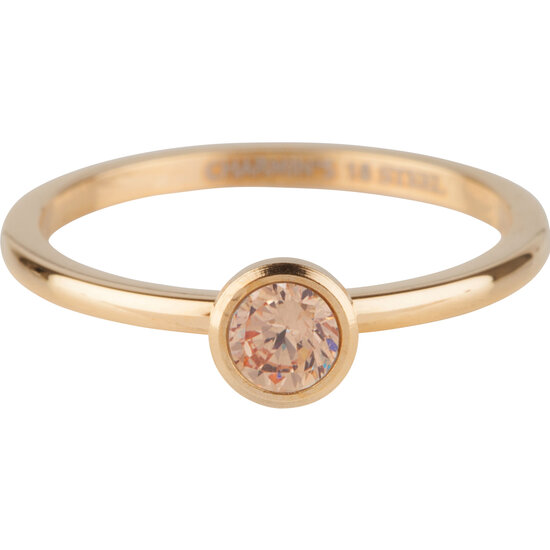Charmin's Goudkleurige Ring Birthstone November Bruine Champagne Kristal Staal Iconic  R1042