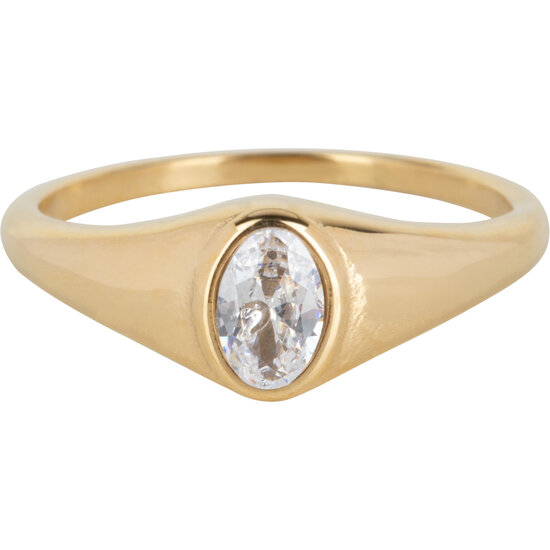 Charmin’s R1034 Birthstone zegelring April White Oval Stone Goldplated