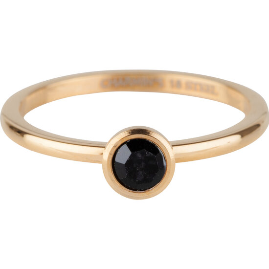 Charmin's Goudkleurige Ring Birthstone Juli Zwart Kristal Onyx Edelstaal Iconic R1021
