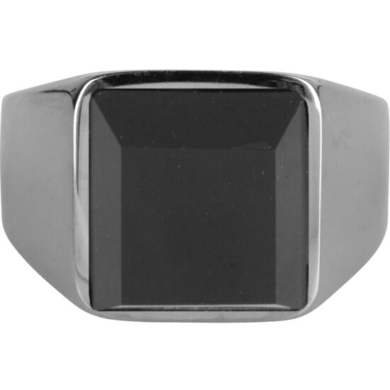 Charmin's UNI Men's Signet Ring Square Black Cut Stone Steel R972