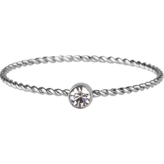 Charmin's Gedraaide Birthstone Ring Witte Kristal Staal R944