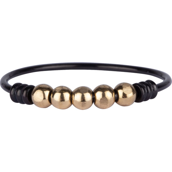 Charmins Angstring mit 5 schwarzen und goldenen Kugeln, Stahl R943