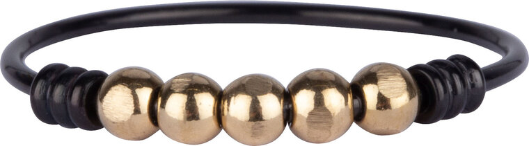 Charmins Angstring mit 5 schwarzen und goldenen Kugeln, Stahl R943
