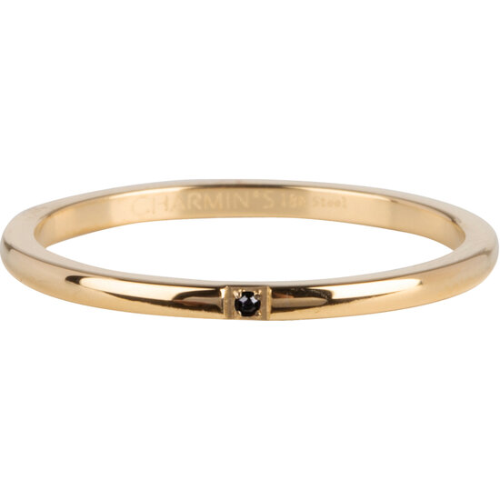 Charmin's basisring R867 Precious Black Stone Goldplated