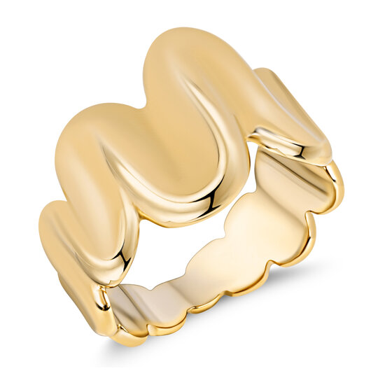 Charmin's Goudkleurige Chunky Ring met Wave-Design R1784 – Vloeiend en Krachtig