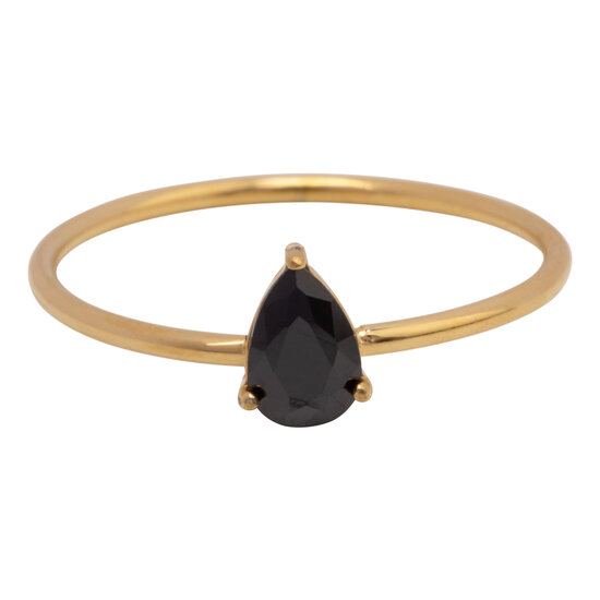 Charmin's Gold-Colored Ring with Teardrop-Shaped Black Crystal Stone R1752 – Statement Style